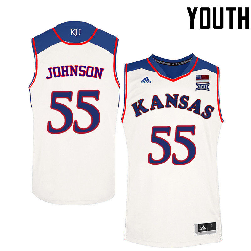 Youth Kansas Jayhawks #55 Tyler Johnson College Basketball Jerseys-White - Click Image to Close